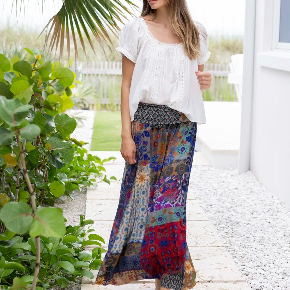 Natural Life Live In Knit “buttersoft” Vibrant Patchwork Maxi Skirt Women Small